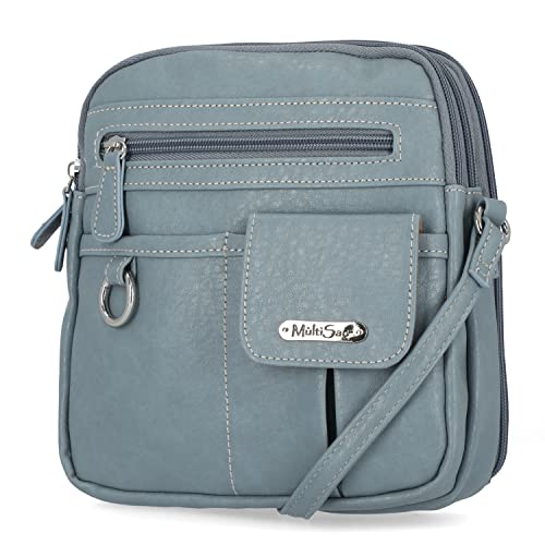 MultiSac Damen North South Mini-Umhängetasche mit Reißverschluss Crossbody, Light Denim von MultiSac