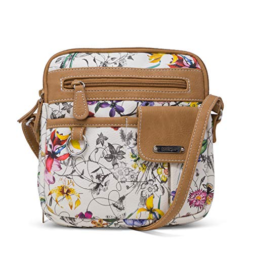 MultiSac Damen North South Mini-Umhängetasche mit Reißverschluss Crossbody, Wien Floral/Haselnuss von MultiSac