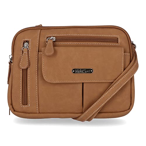 MultiSac Damen Zippy Umhängetasche mit 3 Fächern Cross Body, haselnussbraun von MultiSac