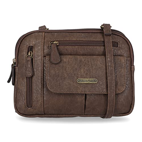 MultiSac Damen Zippy Umhängetasche mit 3 Fächern Cross-Body, Chocolate (Austin) von MultiSac