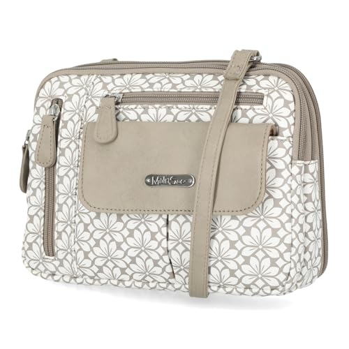 MultiSac Damen Zippy Umhängetasche mit 3 Fächern Cross-Body, Mushroom Geo von MultiSac