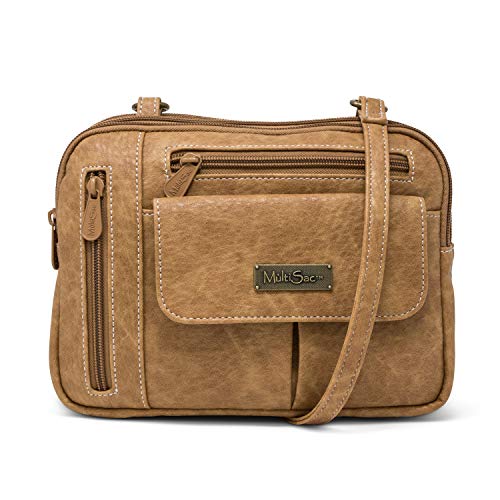 MultiSac Damen Zippy Umhängetasche mit 3 Fächern Cross-Body, Camel (Austin) von MultiSac