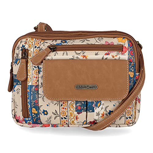 MultiSac Damen Zippy Umhängetasche mit 3 Fächern Cross-Body, Pretty Patch/Hazelnut von MultiSac