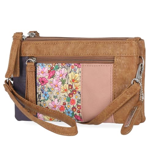 MultiSac Kent Damen-Umhängetasche, Geldbörse, Schultertasche mit verstellbaren Trägern, Camel-Patchwork von MultiSac