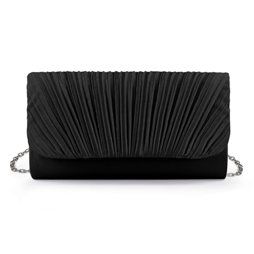 MultiValue Clutch für Damen, Pleated Abendtasche mit Abnehmbarer Kette, Elegante Handtasche für Party Dating (Schwarz) von MultiValue