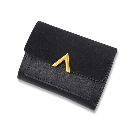 MultiValue Damen Geldbeutel, Leder Damen Geldbörse Dreifach Gefaltet Multifunktionale Damengeldbörsen Portmonee für Frauen mit Druckknopf Reißverschluss für Frauen Mädche (Schwarz) von MultiValue