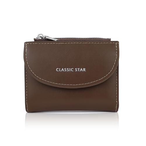 MultiValue Damen Geldbörse, PU Leder Portemonnaie Damen mit Magnetverschluss Card Holder mit Reißverschluss Münzfach (Braun) von MultiValue