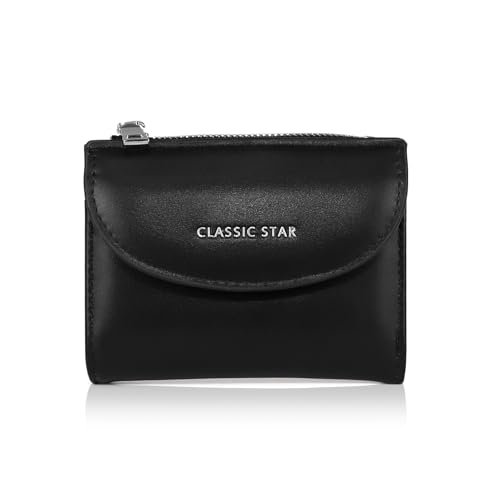 MultiValue Damen Geldbörse, PU Leder Portemonnaie Damen mit Magnetverschluss Card Holder mit Reißverschluss Münzfach (Schwarz) von MultiValue