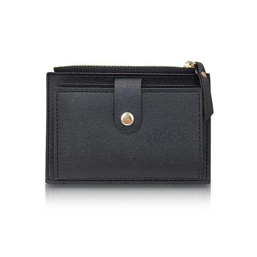 MultiValue Damen Geldbörsen, Leder Portemonnaie Damen Klein Minimalistisch Kleingeldbörse mit Reißverschluss Mehrere Kartenfächer Karten Portemonnaie Münzbeutel für Münzen Bargeld Karte (L, Schwarz) von MultiValue