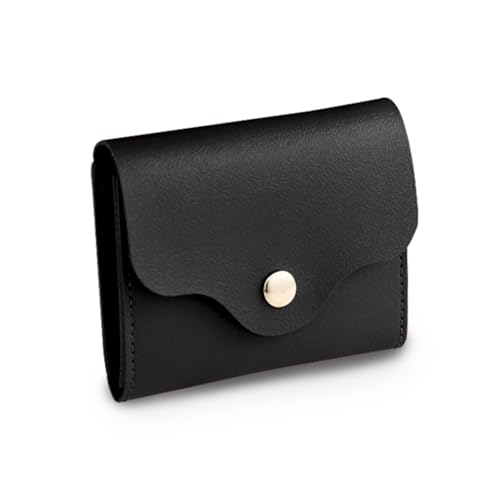 MultiValue Damen Münzgeldbörse, Slim Soft Leather Wallet Bi-Fold Design Compact Damen Geldbörse mit Schnappverschluss Einfarbig Münzbörse zum Aufbewahren von Münzen Bargeld Karten, Schwarz , Modern von MultiValue