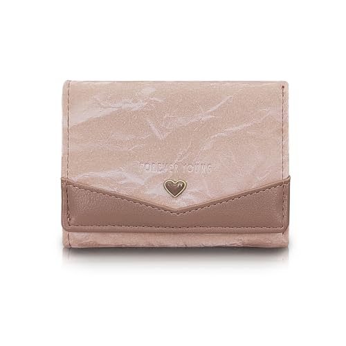 MultiValue Damen Münzgeldbörse Kleines Kartenetui Leder Lady Wallet Kartenetui mit Schnappverschluss Multifunktionales Kreditkartenetui mit Ausweisfenster für Karten und Münzen, rose, Modern von MultiValue