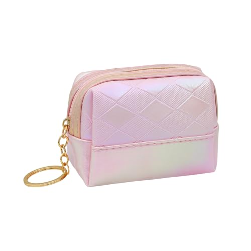MultiValue Frauen Münzgeldbörse, Leder Gradientenfarbe Geldbörse wechseln Exquisite Tragbar Kleine Münzgeldbörse mit Reissverschluss und Schlüsselanhänger Münzbeutel für Frauen Mädchen (A, Rosa) von MultiValue