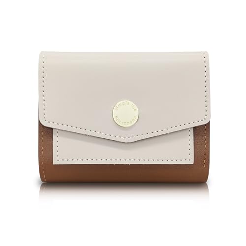 MultiValue Geldbeutel Damen, Doppelfarbige Portemonnaie Geldbörsen mit Schnappverschluss Kompakt Kreditkarte Brieftasche Visitenkartenhalter Geeignet für Mehrere Anlässe (D, Beige) von MultiValue
