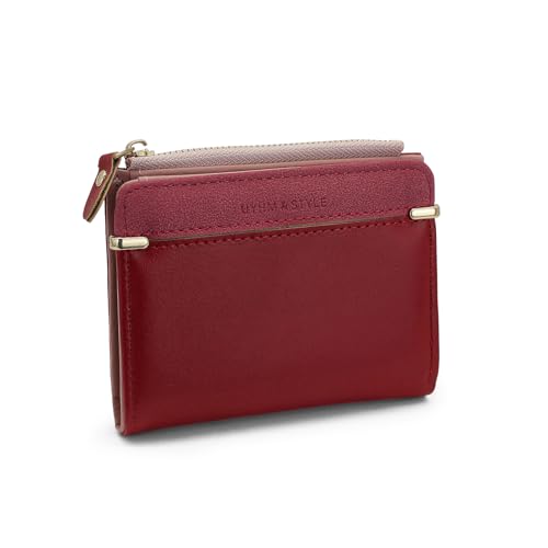 MultiValue Geldbeutel Damen, Kurz Damen Geldbörse Leder Damengeldbörsen mit Reißverschluss und Schnappverschluss Kleiner Geldbeutel Damen Geschenk für Reisen Pendler (Rot) von MultiValue