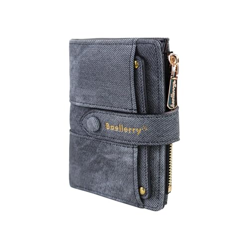 MultiValue Geldbörse Damen, PU Leder Kleine Portemonnaie Damen Kompakt Card Holder mit Snap Reißverschluss-Münzbeutel (Schwarz) von MultiValue