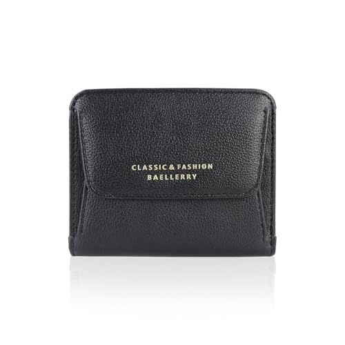 MultiValue Geldbörse Damen Klein, Bifold Portemonnaie Damen mit ID-Fenster PU Leder Kreditkartenhalte Mit MüNzfach (Schwarz) von MultiValue