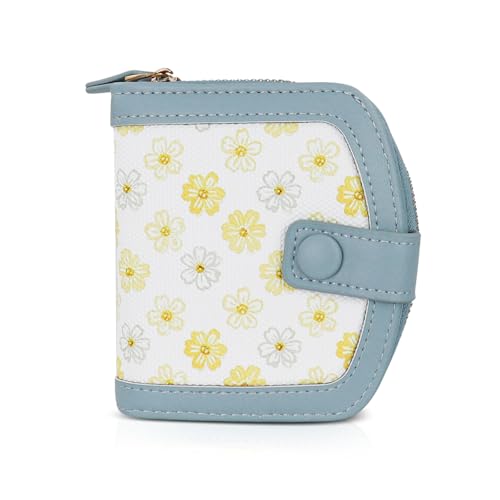 MultiValue Geldbörse Damen Klein, Daisy Blumen Portemonnaie Damen Textur PU Leder Wallet for Women Bifold Karten Wallet mit Coin Purse Snap Reißverschluss (Blau) von MultiValue