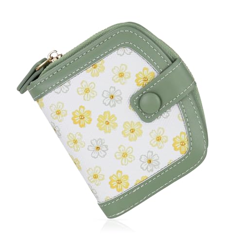 MultiValue Geldbörse Damen Klein, Daisy Blumen Portemonnaie Damen Textur PU Leder Wallet for Women Bifold Karten Wallet mit Coin Purse Snap Reißverschluss (Grün) von MultiValue
