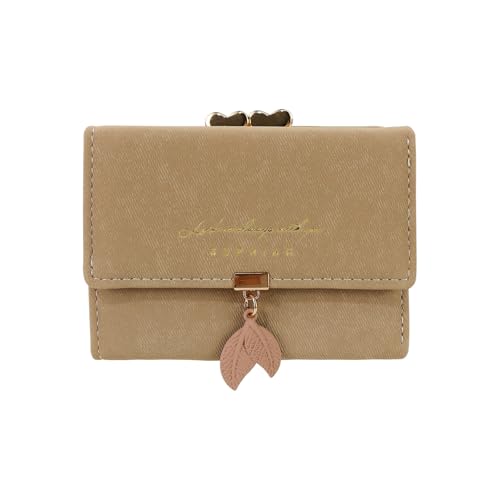 MultiValue Geldbörse Damen mit Blatt-Anhänger, PU Leder Portemonnaie Damen Trendy Card Holder mit 7 Kartenfächer und Kiss-Lock Kleingeldfach (Brau) von MultiValue