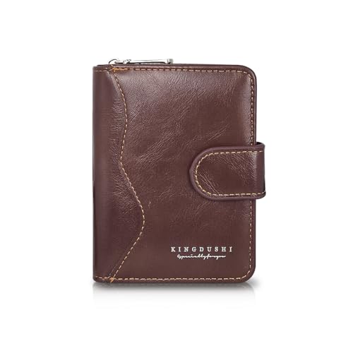 MultiValue Kartenetui für Herren, Leder, Vintage, einfarbig, Multi-Karte, Reißverschluss, Druckknopf, große Kapazität, dunkelbraun, 3.54 x 4.72 x 1.65 inch, Modern von MultiValue