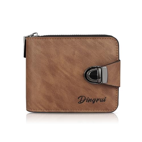MultiValue Herren Geldbörse mit Reißverschluss, Klassisches Leder Herren Portemonnaie mit 5 Kreditkartenfächern 1 Münzfach und 2 Ausweisfenstern (A, Leichter Kaffee) von MultiValue