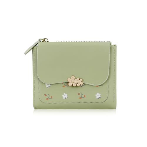 MultiValue Kleine Damen-Geldbörse, niedliche Blume, schlanke Brieftaschen für Frauen, Bifold Card Holder Wallet Compact Mini Wallets Münzbörse mit Ausweisfenster, Grün , Retro von MultiValue