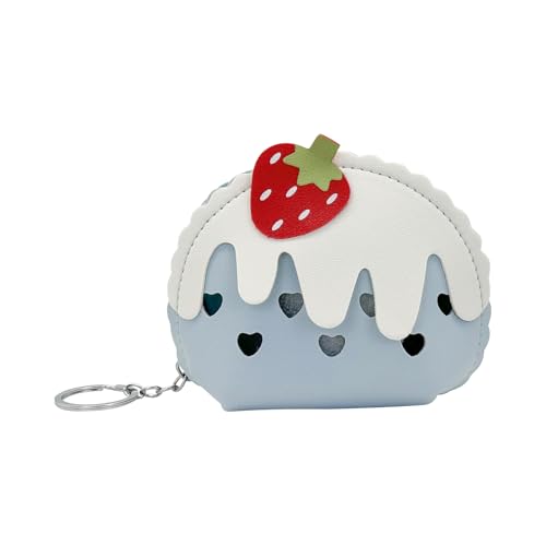 MultiValue Kleine Münzgeldbörse, Leder-Mini-Make-up-Tasche für Geldbörse, niedliche Erdbeer-Eiscreme, Kleingeldbörse mit Schlüsselanhänger, Münztasche mit Reißverschluss, für Mädchen, Ehefrau, Mutter, von MultiValue