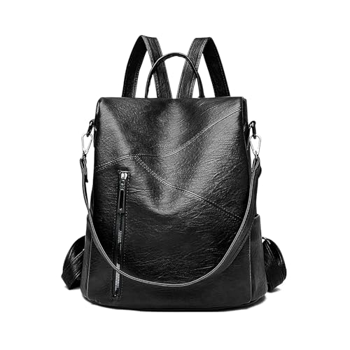 MultiValue Leder Rucksack Damen, Klassisch Stilvoll Umhängetaschen Handtasche Rucksack Mehrzweck Rucksack Wasserdicht Anti Diebstahl Reisetasche (Klassisch, Schwarz) von MultiValue