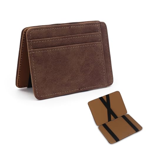 MultiValue Magic Wallet, Leder Mini Geldbeutel mit Münzfach Flache Portmonee Herren mit 3 Kartensteckplätzen (Braun) von MultiValue