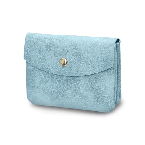 MultiValue Münzgeldbörse, Doppelte Schicht Frauen Münzbeutel Leder Frau Geldbörse Solide Farbe Mini-Geldbörse Mit ReißverschlussDruckknopf zur Aufbewahrung von Münzen Bargeld Karten (E, Blau) von MultiValue