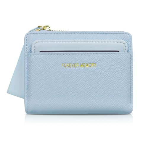 MultiValue Portemonnaie Damen Klein, PU Leder Mini Geldbörse Damen mit Reißverschlusstasche für Münzen, Kompakt Brieftasche mit EIN kartenetui für 2 Kreditkarten (Blau) von MultiValue