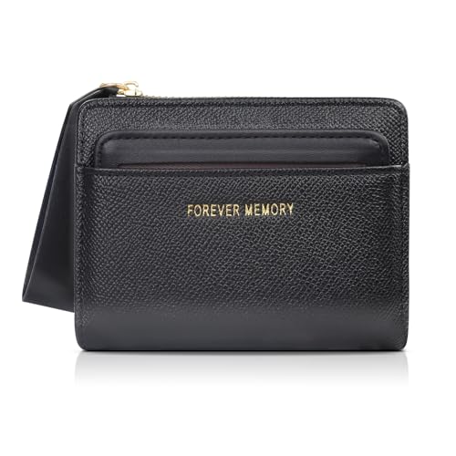 MultiValue Portemonnaie Damen Klein, PU Leder Mini Geldbörse Damen mit Reißverschlusstasche für Münzen, Kompakt Brieftasche mit EIN kartenetui für 2 Kreditkarten (Schwarz) von MultiValue