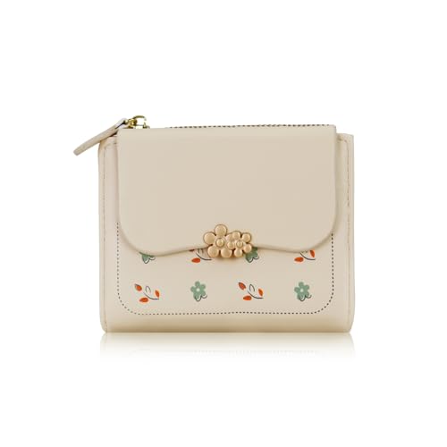 MultiValue Portemonnaie Damen Klein, Süße Blumen Geldbörse Damen Faltbar Sein Geldbörse Klein Kompakte Wallet for Women mit ID Fenster (Weiß) von MultiValue