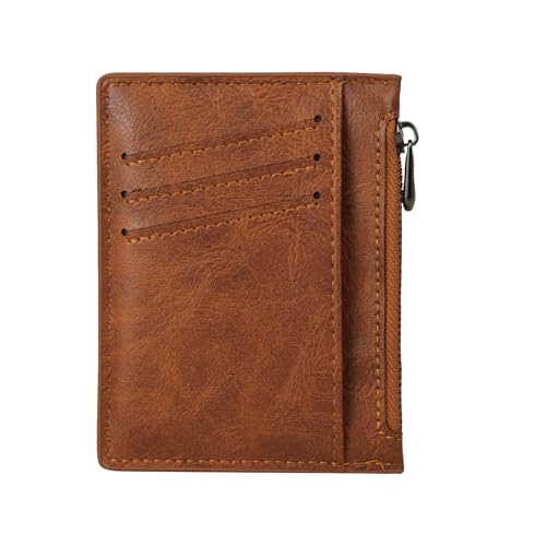 MultiValue Slim Wallet, PU Leder Geldbörse Kartenetui Flache Karten Geldbeutel Herren mit Reißverschlusstasche (Braun) von MultiValue
