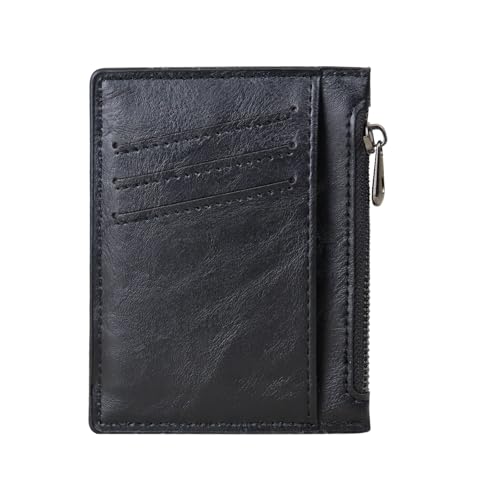 MultiValue Slim Wallet, PU Leder Geldbörse Kartenetui Flache Karten Geldbeutel Herren mit Reißverschlusstasche (Schwarz) von MultiValue