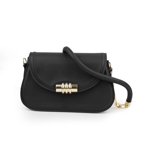 MultiValue Umhängetasche Damen, Klassisch Handtasche Damen Klein Leder Frauen Handtasche mit Druckknopf Mode Umhängetasche für Frauen Mädchen (Schwarz) von MultiValue