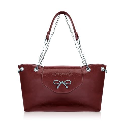 MultiValue Umhängetasche Damen, Retro Mode Handtasche Damen Leder Tasche Damen mit Knopf Handtasche Für Reisen Verabredung (Rot) von MultiValue