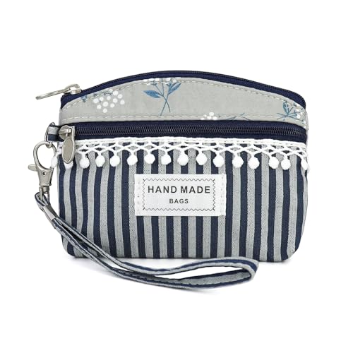 Multivalue Mini-Münzgeldbörse, Stoff-Münztasche mit Reißverschluss, Handgelenkschlaufe, niedliche Geldbörse für Mädchen und Frauen, zum Aufbewahren von Münzkarten, GRAU, Retro von MultiValue