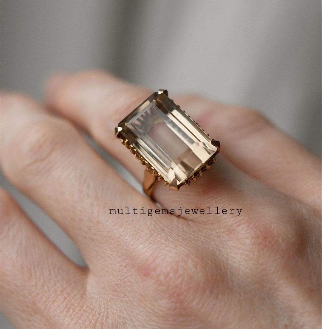 Ehering Für Sie Rauchquarz Octogen Cut Edelstein Silber Ring 925 Sterling in Vergoldetem Weihnachten Und Neujahr von Multigemsjewellery