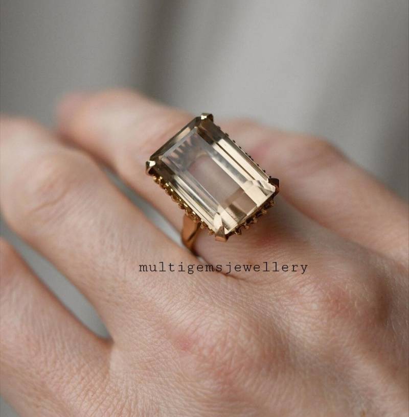 Ehering Für Sie Rauchquarz Octogen Cut Edelstein Silber Ring 925 Sterling in Vergoldetem Weihnachten Und Neujahr von Multigemsjewellery