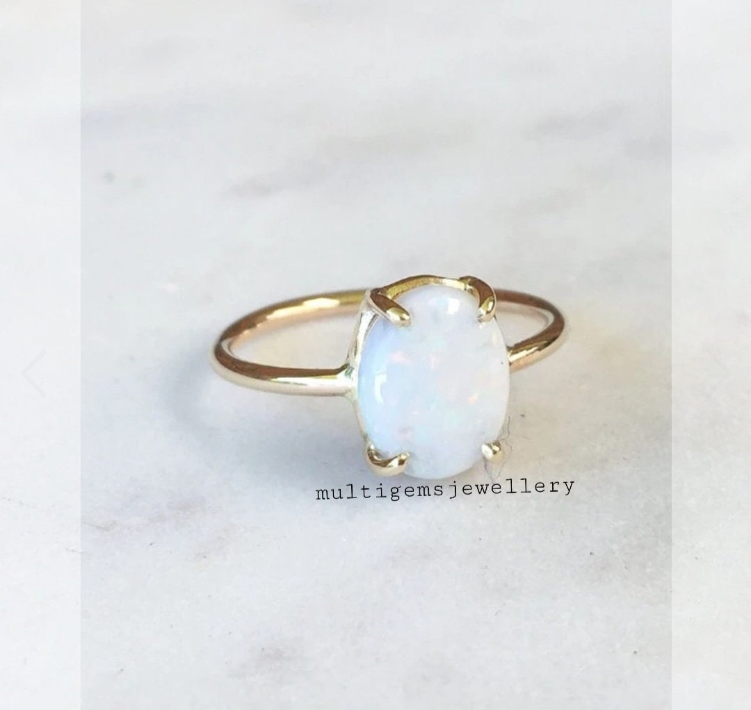 Opal Ring/925 Sterling Vergoldet Silber Cabochon Ehering Verlobungsring Weihnachten Und Neujahr von Multigemsjewellery