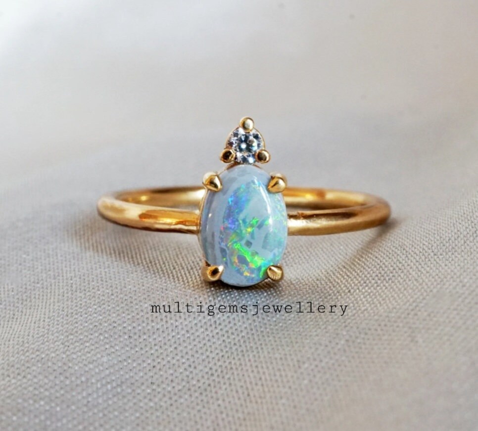 Opal Silberring /925 Sterling Silber Vergoldet Ring /Multi Feueropal /Jubiläumsring /Verlobungsring /Hochzeitsring /Mädchenring von Multigemsjewellery