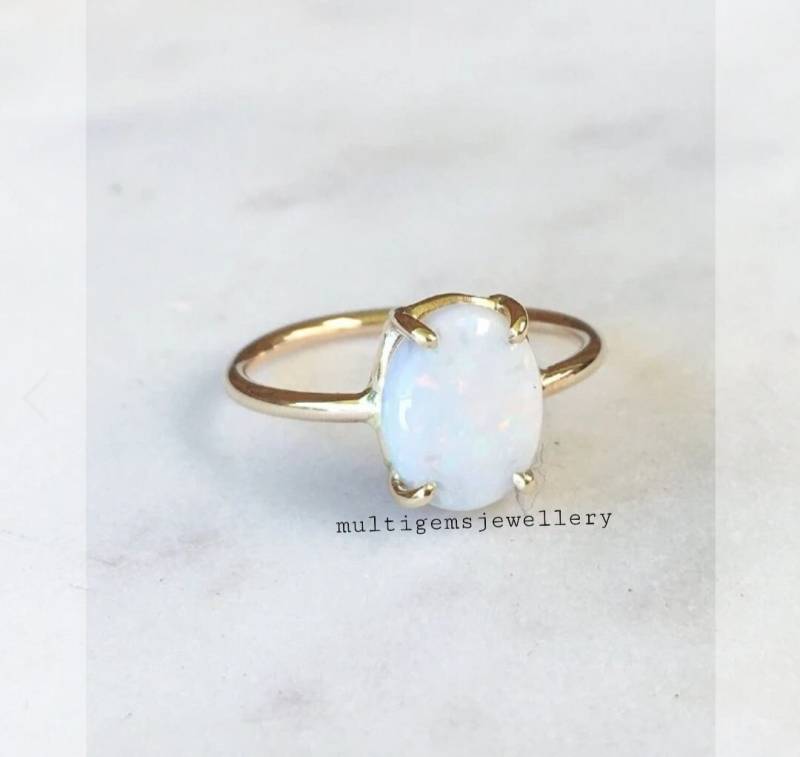 Opalring/925 Sterling Gold Plated Silberring Opal Cabochon Ehering Verlobungsring Weihnachten Und Neujahr Ring von Multigemsjewellery
