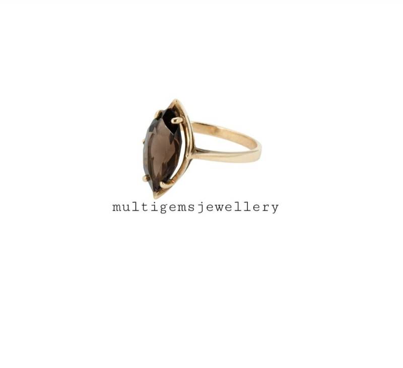 Rauchquarz Marquise Cut Edelstein Silber Ring in 925 Sterling Vergoldetem/Jubiläumsring Weihnachten Und Neujahr von Multigemsjewellery