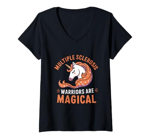 Damen Multiple Sklerose Warriors Are Magical Multiple Sklerose T-Shirt mit V-Ausschnitt von Multiple Sclerosis Awareness Month Tees