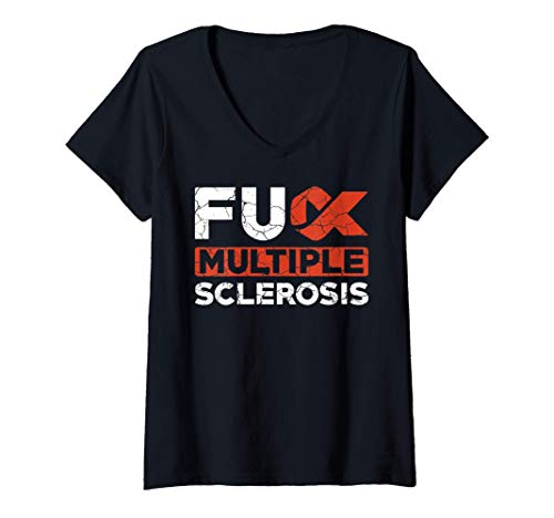 Damen Fuck Multiple Sclerosis Unterstützungsband T-Shirt mit V-Ausschnitt von Multiple Sklerose Bekleidungsband