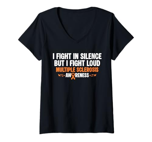 Damen I Fight In Silence MS Multiple Sclerosis Awareness T-Shirt mit V-Ausschnitt Damen I Fight In Silence MS Multiple Sclerosis Awareness T-Shirt mit V-Ausschnitt von Multiple Sklerose Bewusstsein Design Idee