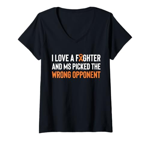 Damen I Love A Fighter And MS Picked The Wrong Opponent T-Shirt mit V-Ausschnitt von Multiple Sklerose Bewusstsein Design Idee