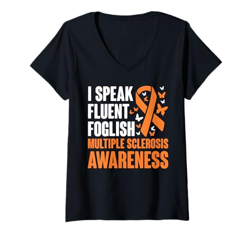 Damen I Speak Fluent Foglish MS Multiple Sclerosis Awareness T-Shirt mit V-Ausschnitt Damen I Speak Fluent Foglish MS Multiple Sclerosis Awareness T-Shirt mit V-Ausschnitt von Multiple Sklerose Bewusstsein Design Idee
