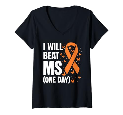 Damen I Will Beat MS Multiple Sclerosis Awareness T-Shirt mit V-Ausschnitt Damen I Will Beat MS Multiple Sclerosis Awareness T-Shirt mit V-Ausschnitt von Multiple Sklerose Bewusstsein Design Idee